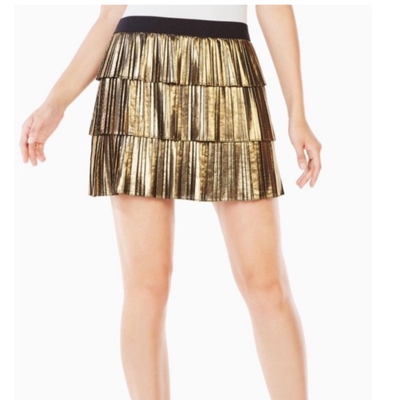 BCBGMaxAzria Metallic Gold Tiered Mini Skirt - Picture 4 of 4
